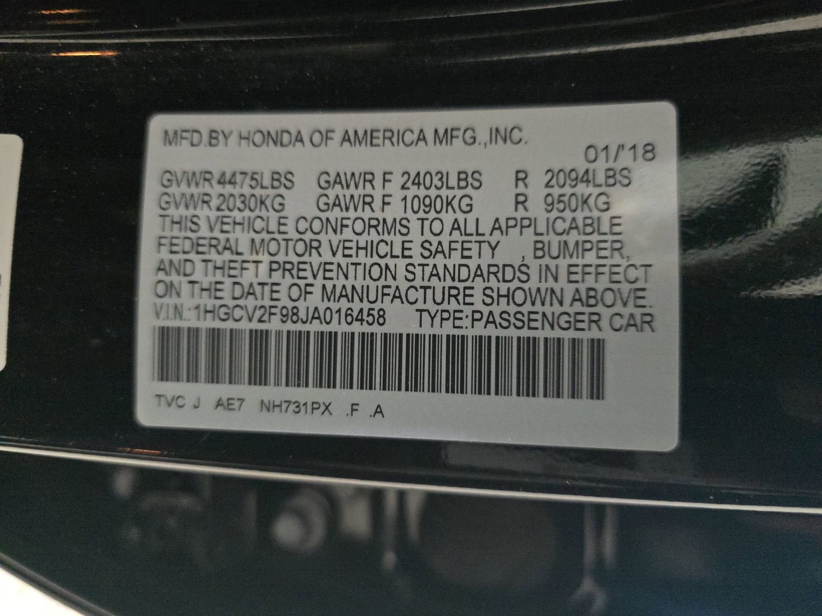 2018 Honda Accord Sedan Touring 2.0T