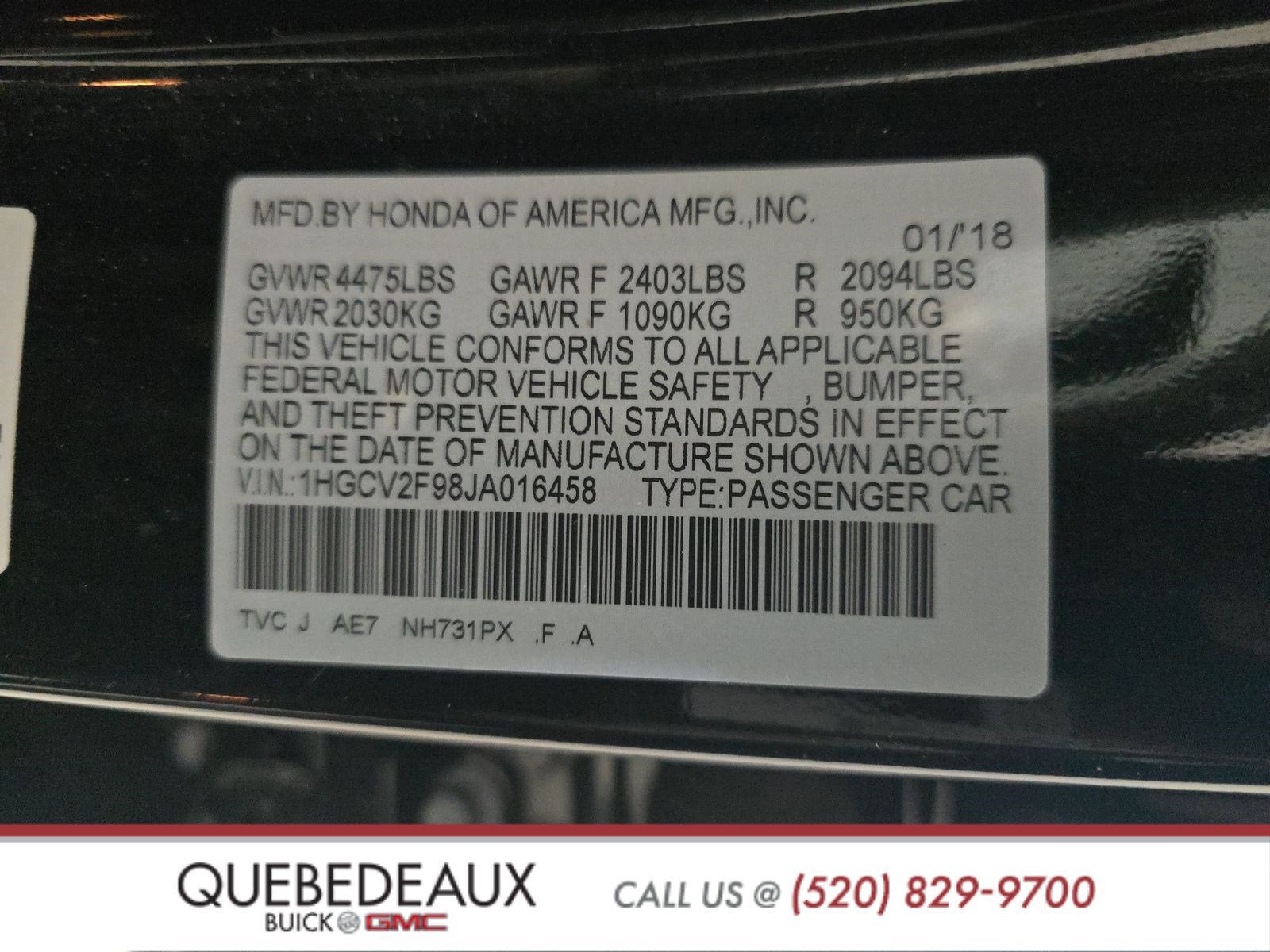 2018 Honda Accord Sedan Touring 2.0T